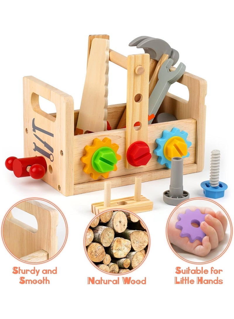 Capstro Wooden Tool Box Construction Play Set for Kids – Pretend Repair & Building with Hammer, Nuts & Bolts | Montessori Hands-On Creative Play, Problem-Solving Skills & Screen-Free Activity Ages - Image 2